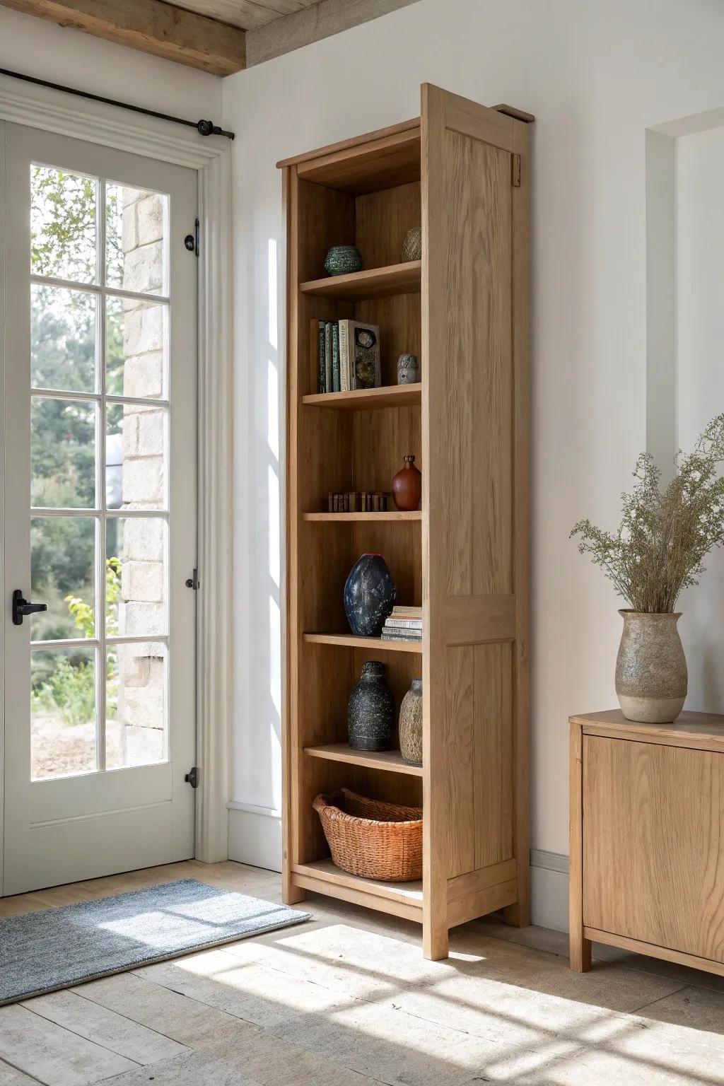 A bookshelf that’s secretly a door—minimal, bold, and unforgettable in a small space.