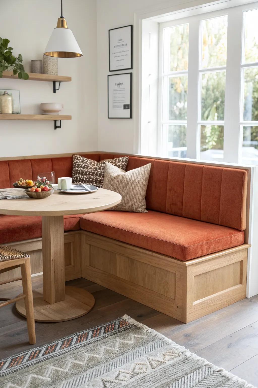 An extra-deep corner banquette turns your kitchen table into a cozy café lounge.