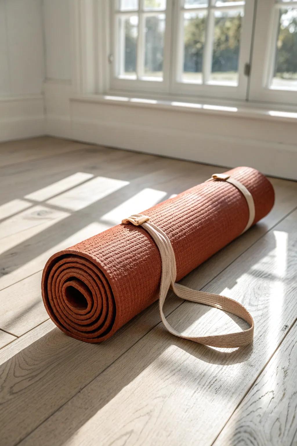 Skip the couch: a bold yoga mat keeps your living room open for movement and calm.