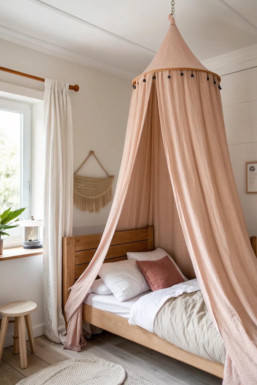 Dreamy canopy vibes with removable hooks—soft, airy drape that transforms a simple dorm bed.