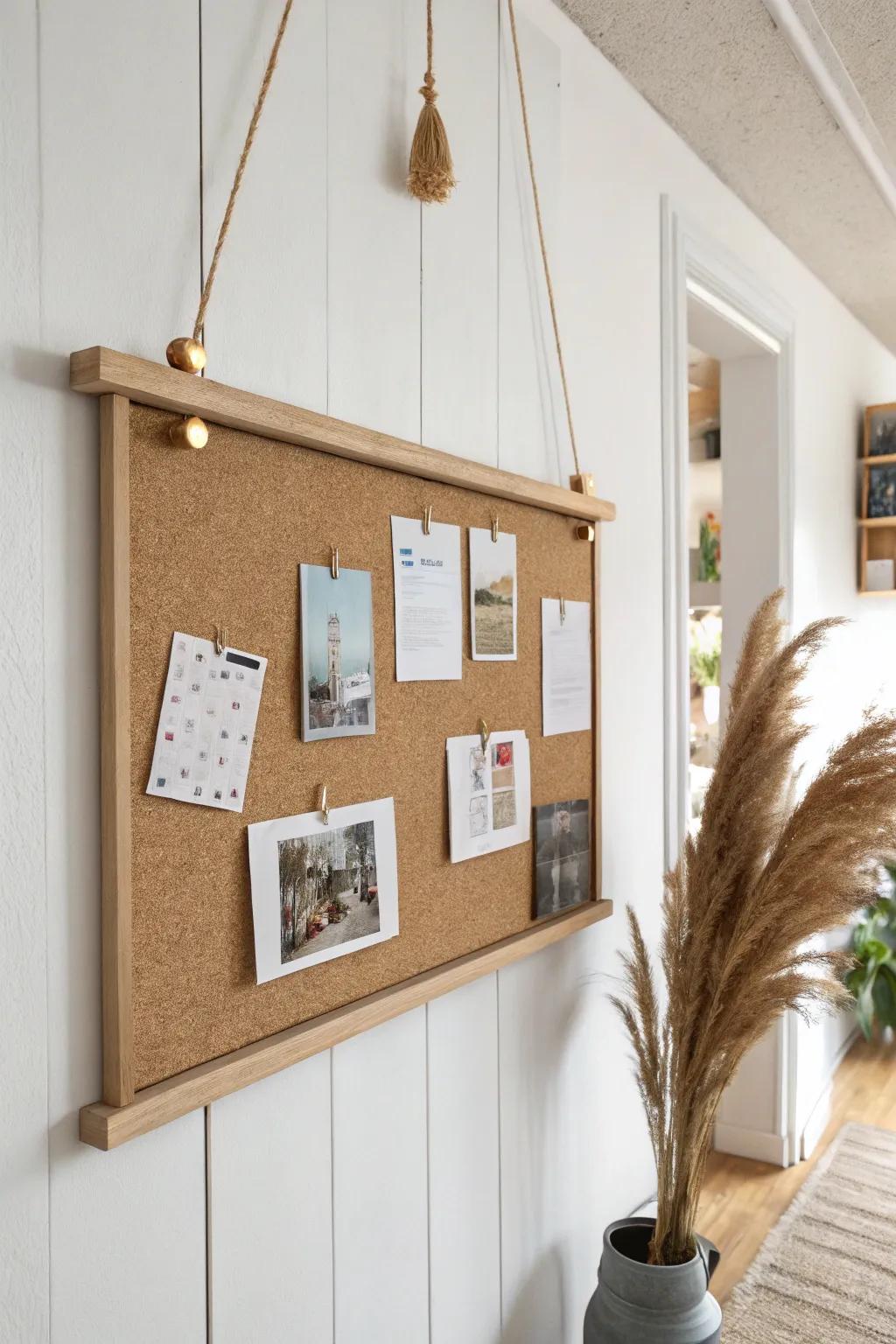 A ceiling-hung bulletin panel that floats like art—adds zoning, storage, and style in one.