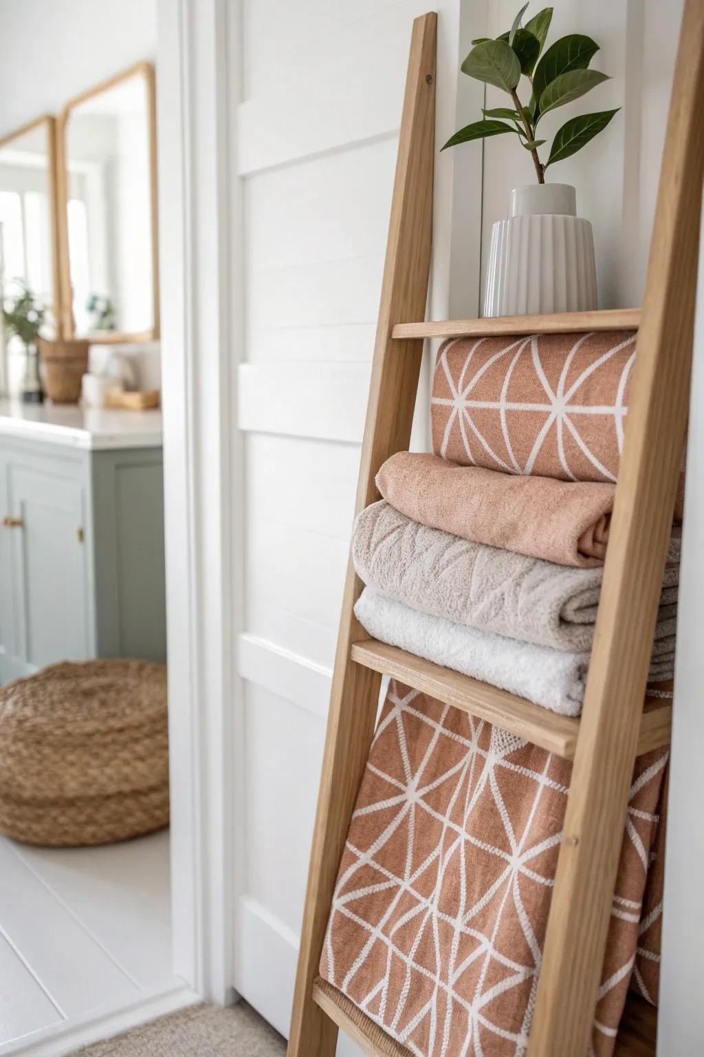 A patterned back-wall liner + soft paint turns your linen closet into a space you’ll love.