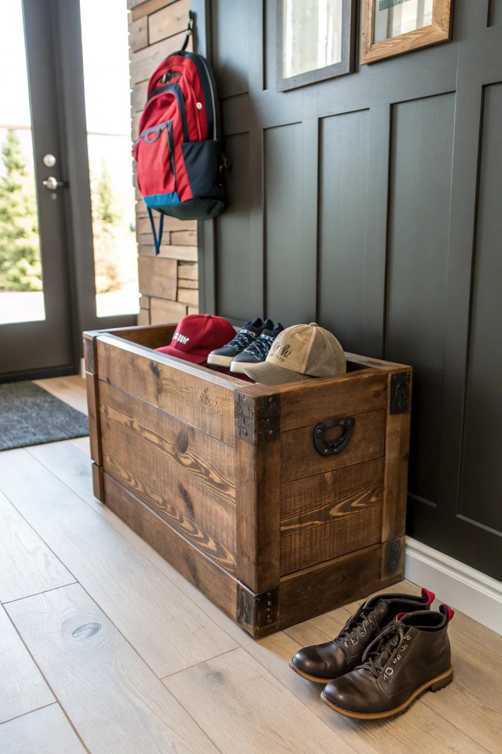 Elevate your entryway with this chic and functional wooden crate organizer!