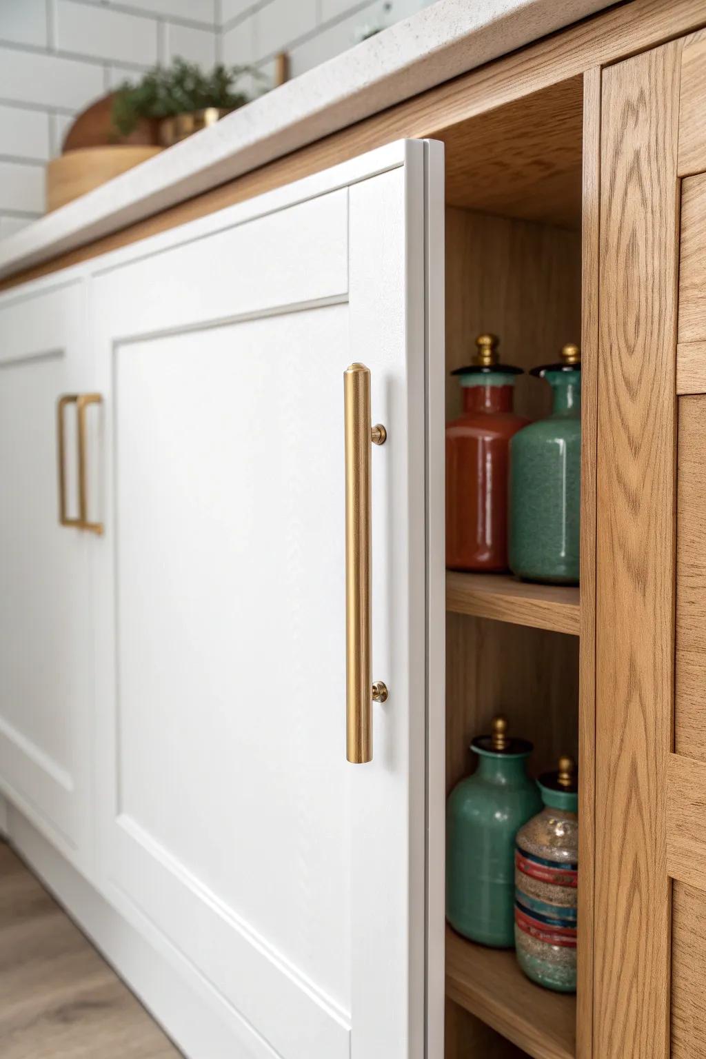 A sleek panel hides oils and spices—close it and your kitchen instantly looks spotless.