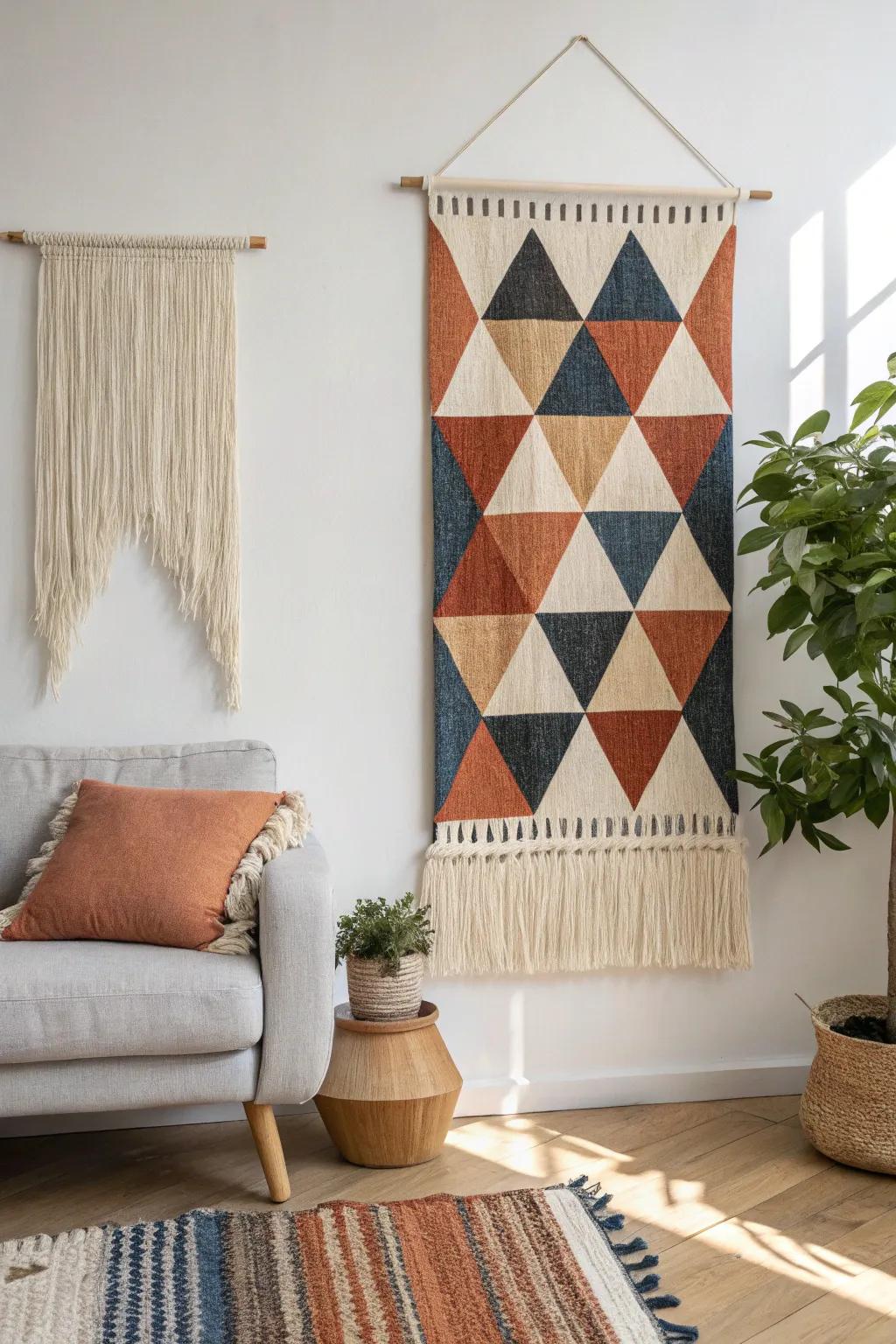 Turn one wall into a woven “hush” zone—softer echo, warmer vibes in a small den.