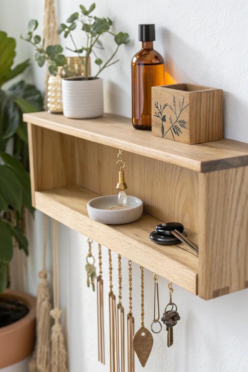 A tiny entryway reset shelf—favorite scents + a soft chime for an instant homecoming ritual.