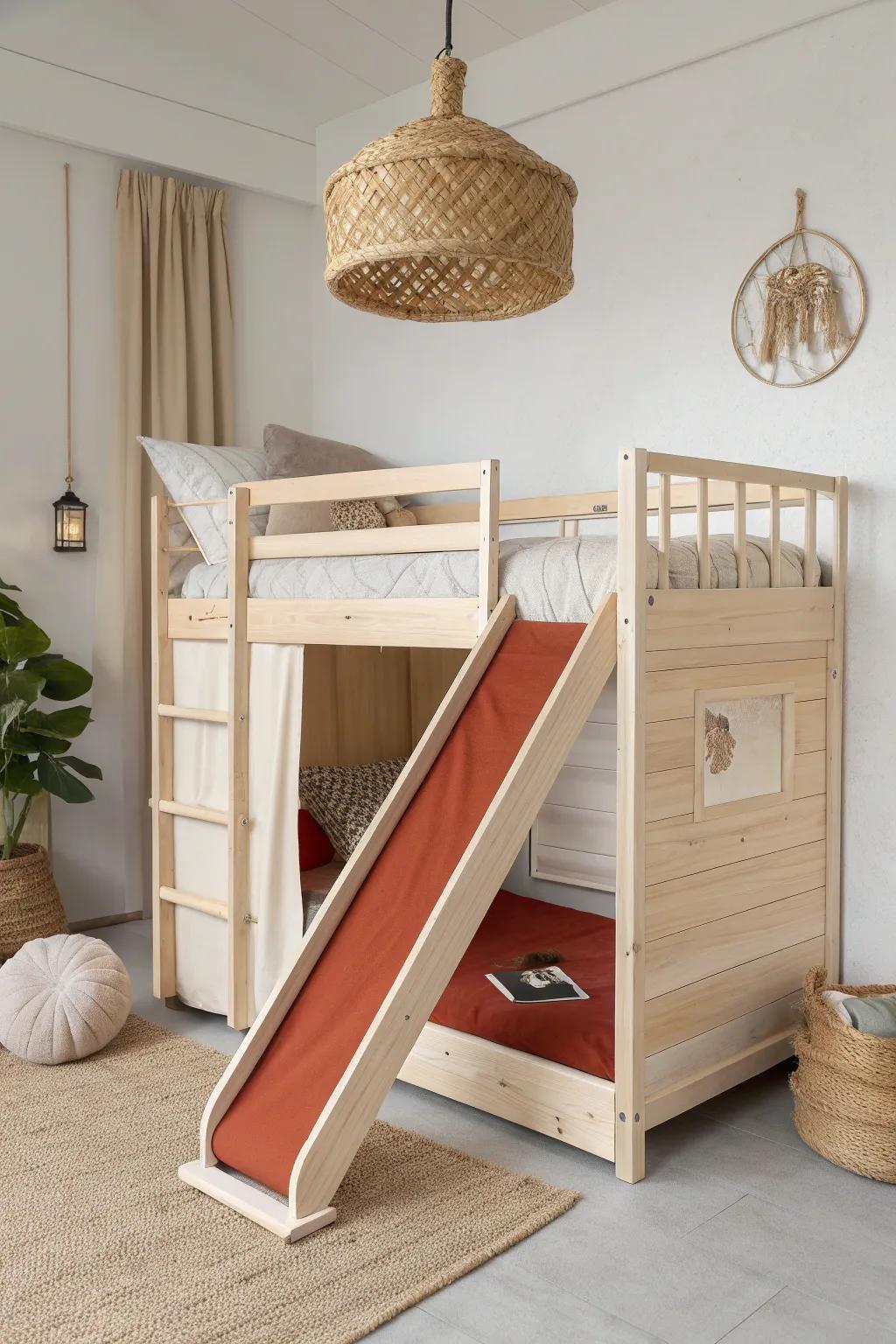 A loft bed with a slide adds big play in a tiny room—without sacrificing precious floor space.