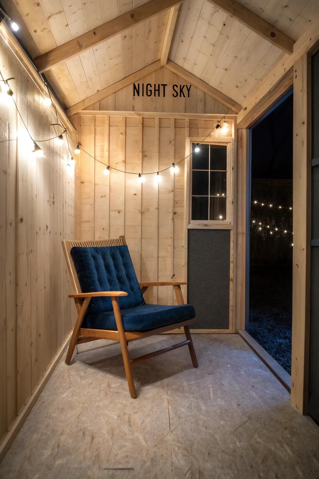 Turn a tiny shed into a night-sky retreat with a star ceiling above your lounge chair.
