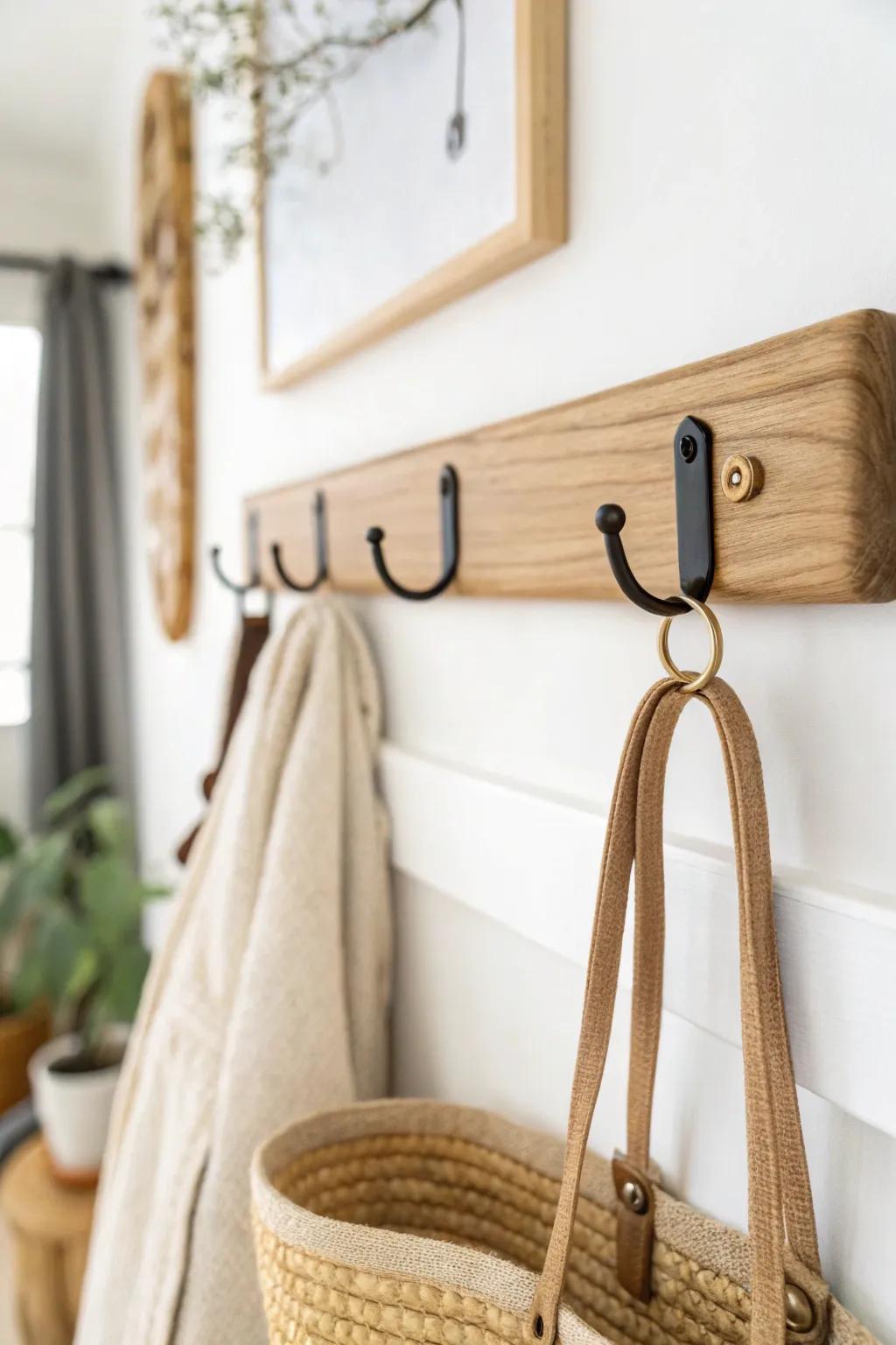 A chic pet-station hook rail that keeps leashes tidy—minimal, boho-warm, and washable.