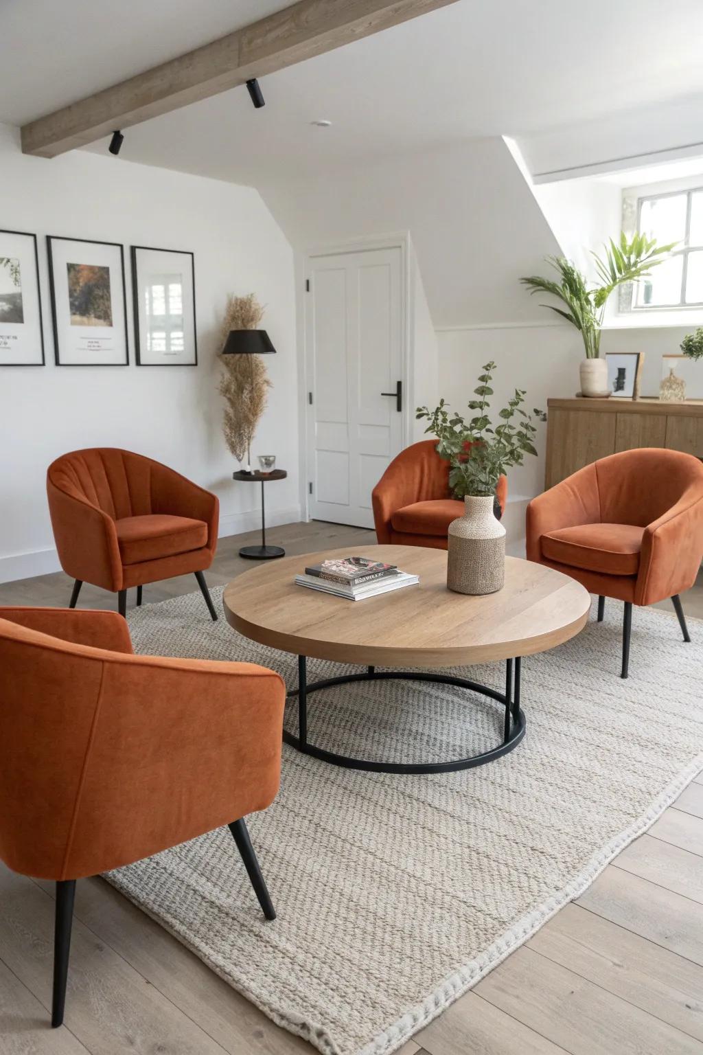 Create cocktail-lounge vibes: four compact chairs in a perfect square around a round table.