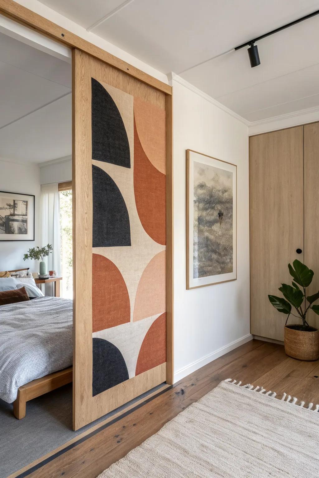 A sliding art wall that glides to hide your bed—studio magic with minimalist, bold style.