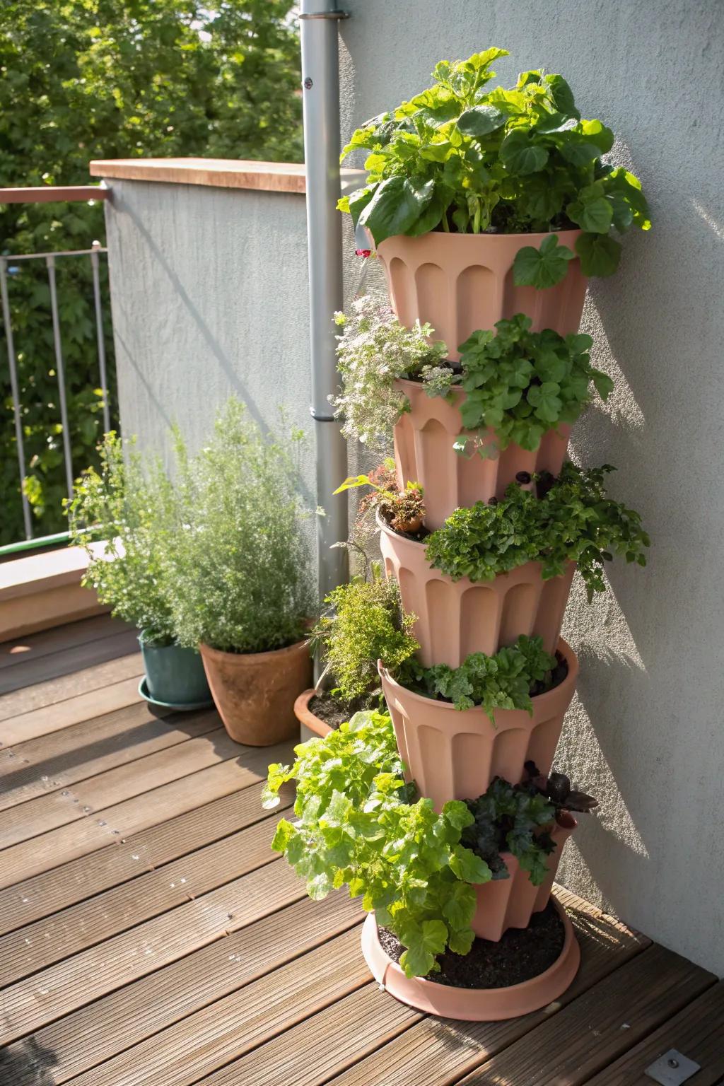 A living sculpture for tiny terraces: a vertical tower that stacks herbs and greens sky-high.