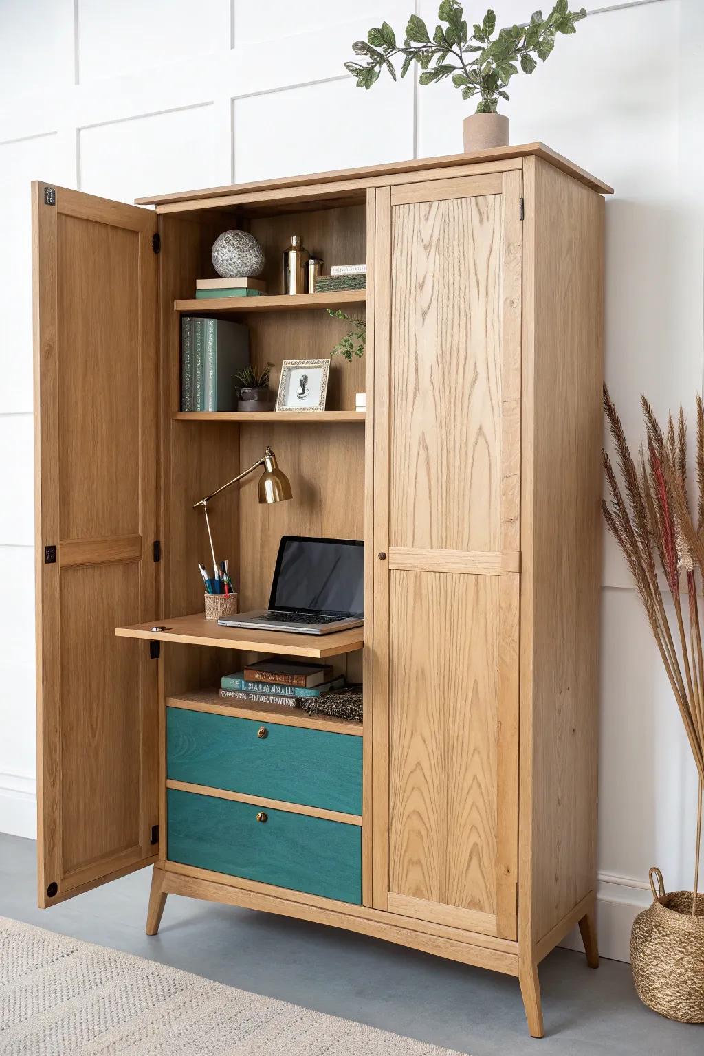 A cabinet that opens into a secret desk—then closes for instant calm in tiny rooms.