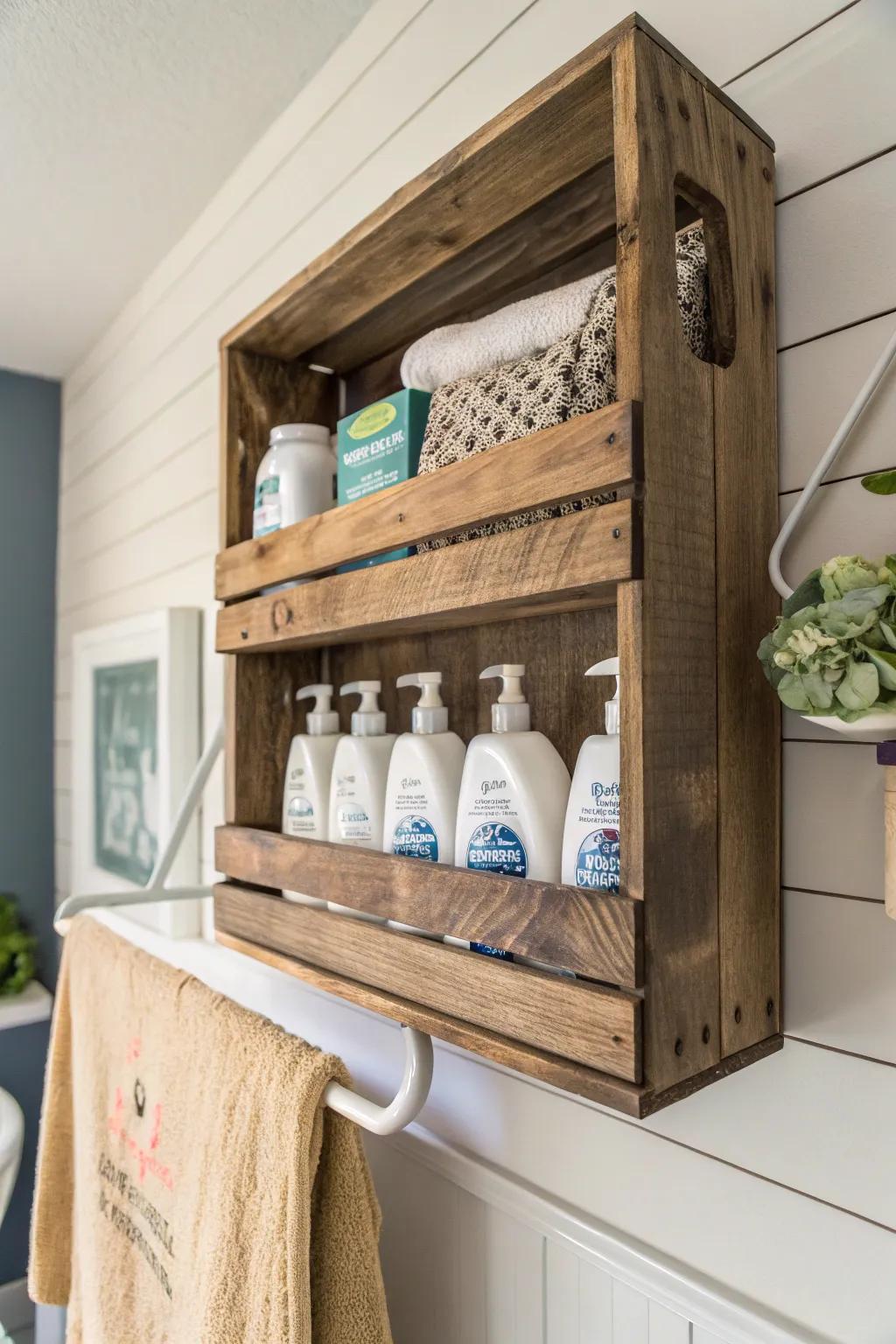 Elevate your laundry space with rustic charm and organization.