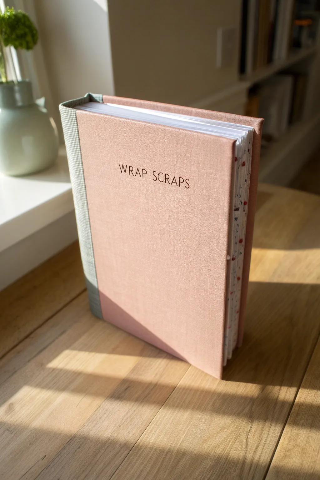 A chic binder system that keeps wrapping paper scraps flat, sorted, and ready for small gifts.