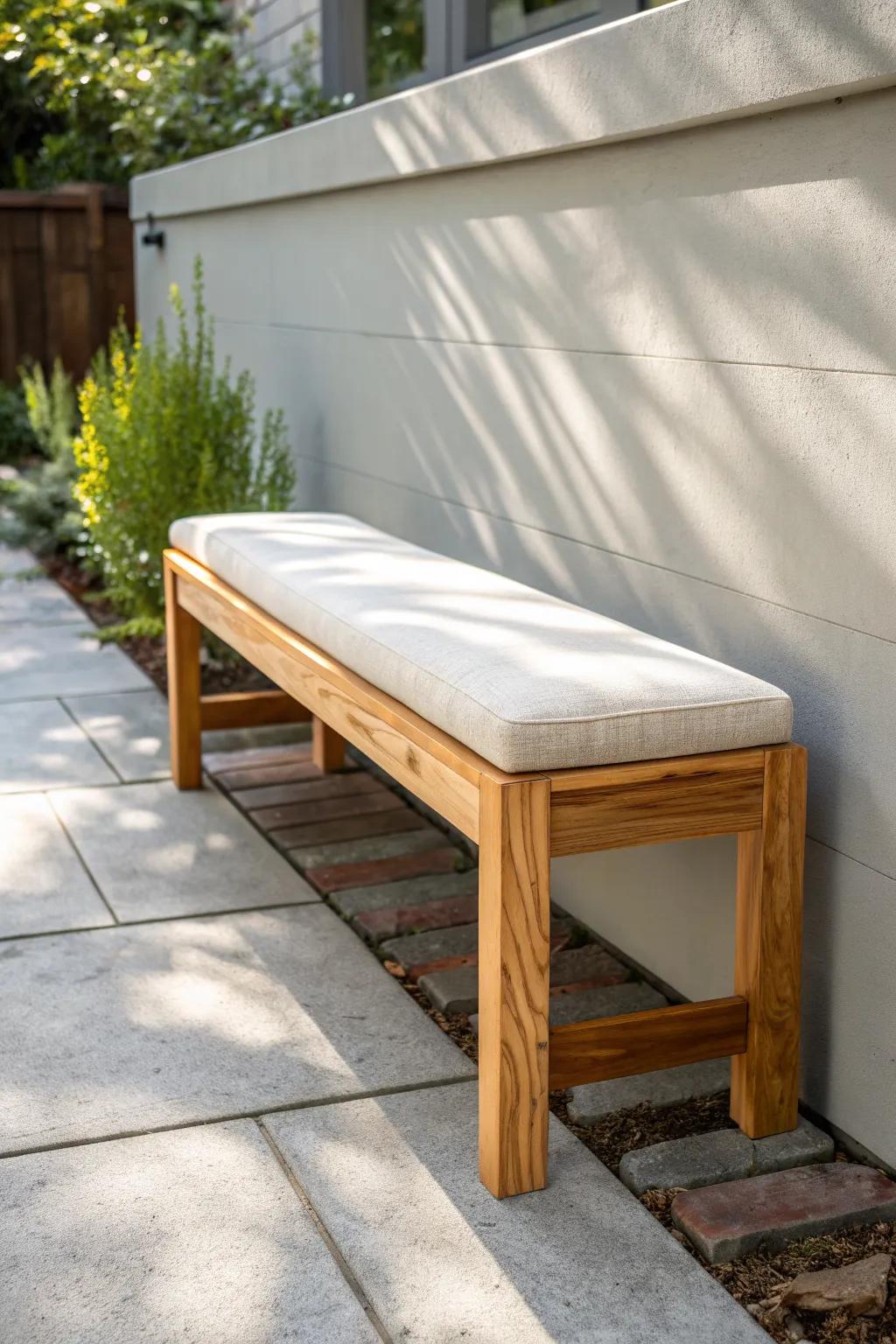 Simple backless 2x4 garden bench—minimal, movable seating that fits any small outdoor nook.
