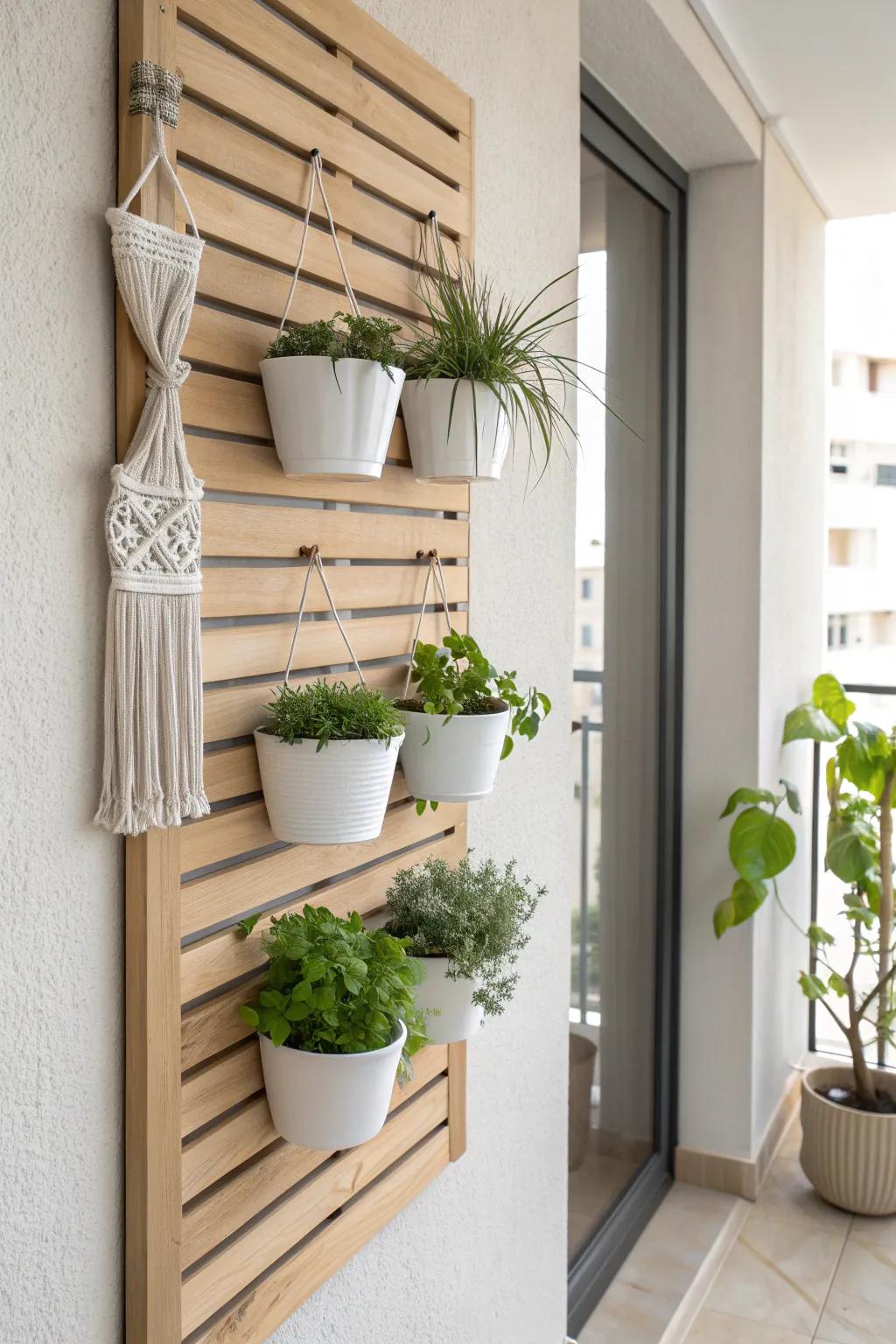 A slim vertical garden wall turns a tiny balcony into a lush, walkable oasis.