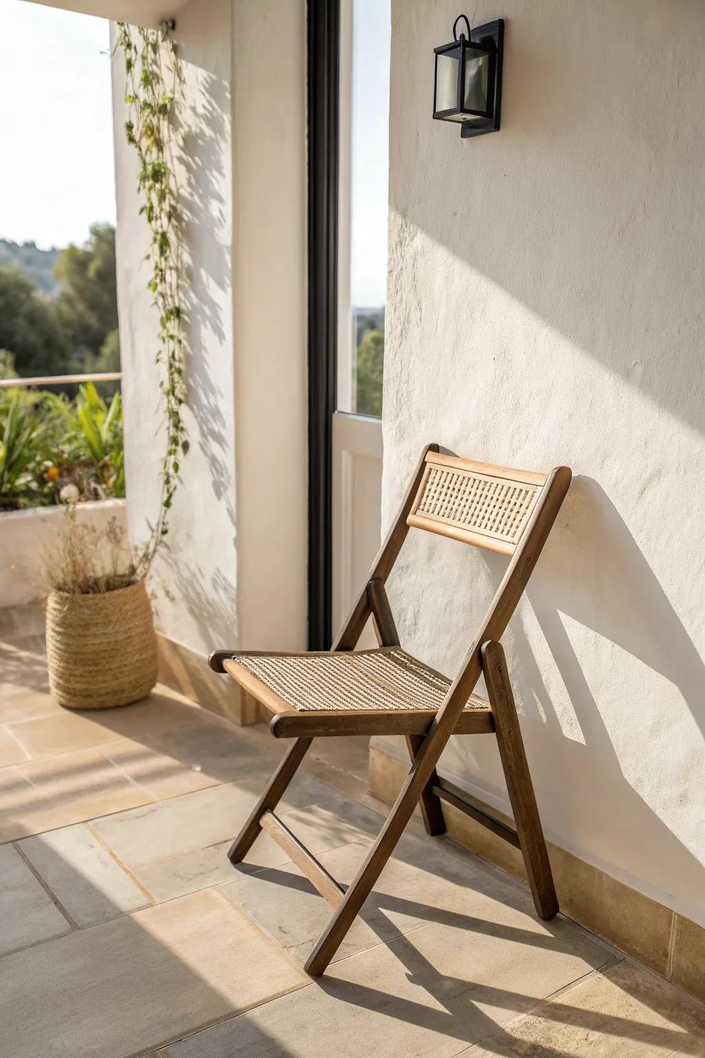 A foldable chair that hangs neatly away—instant balcony seating without stealing space.