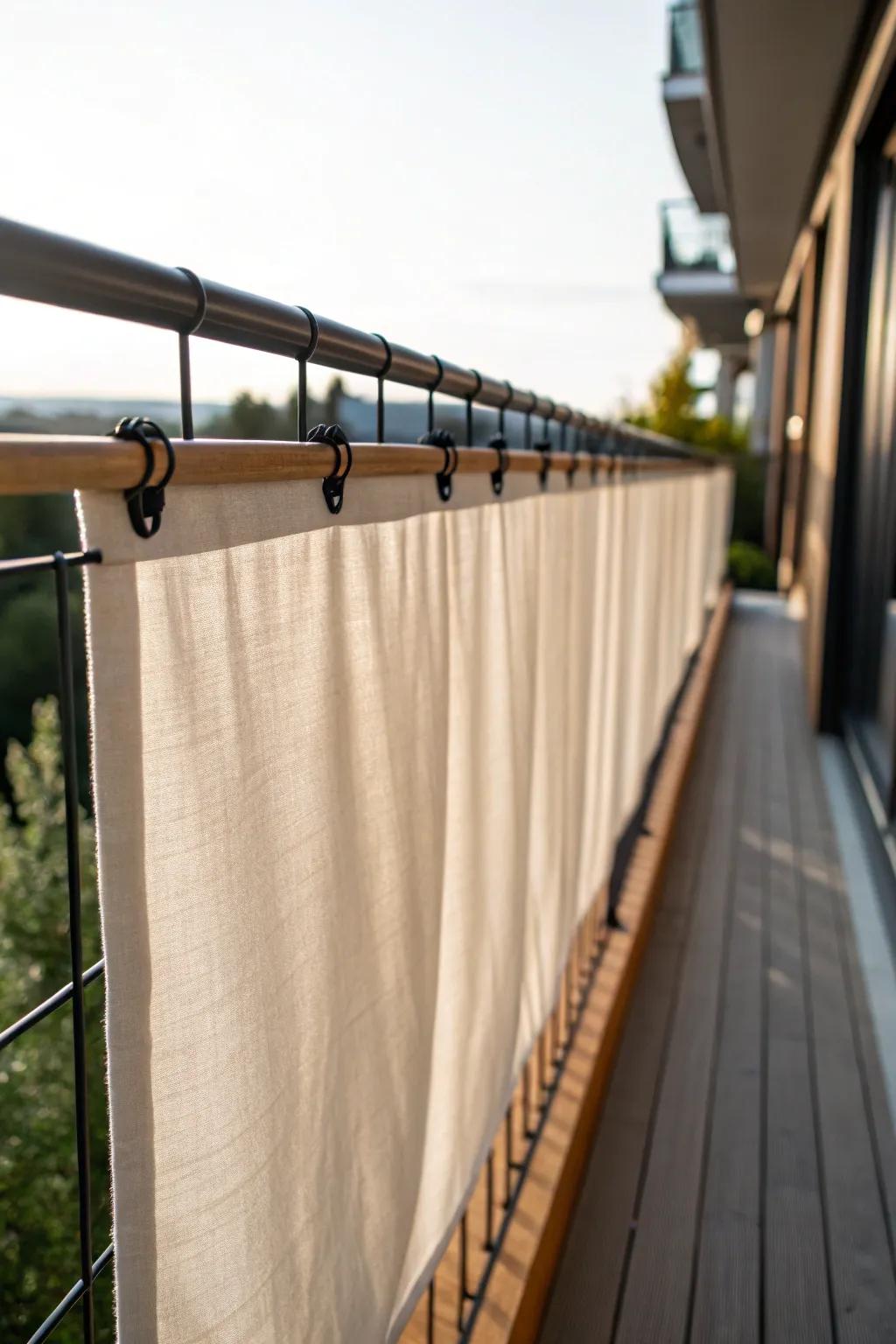 Light linen railing cover for instant balcony privacy—minimal, airy, and beautifully calm.
