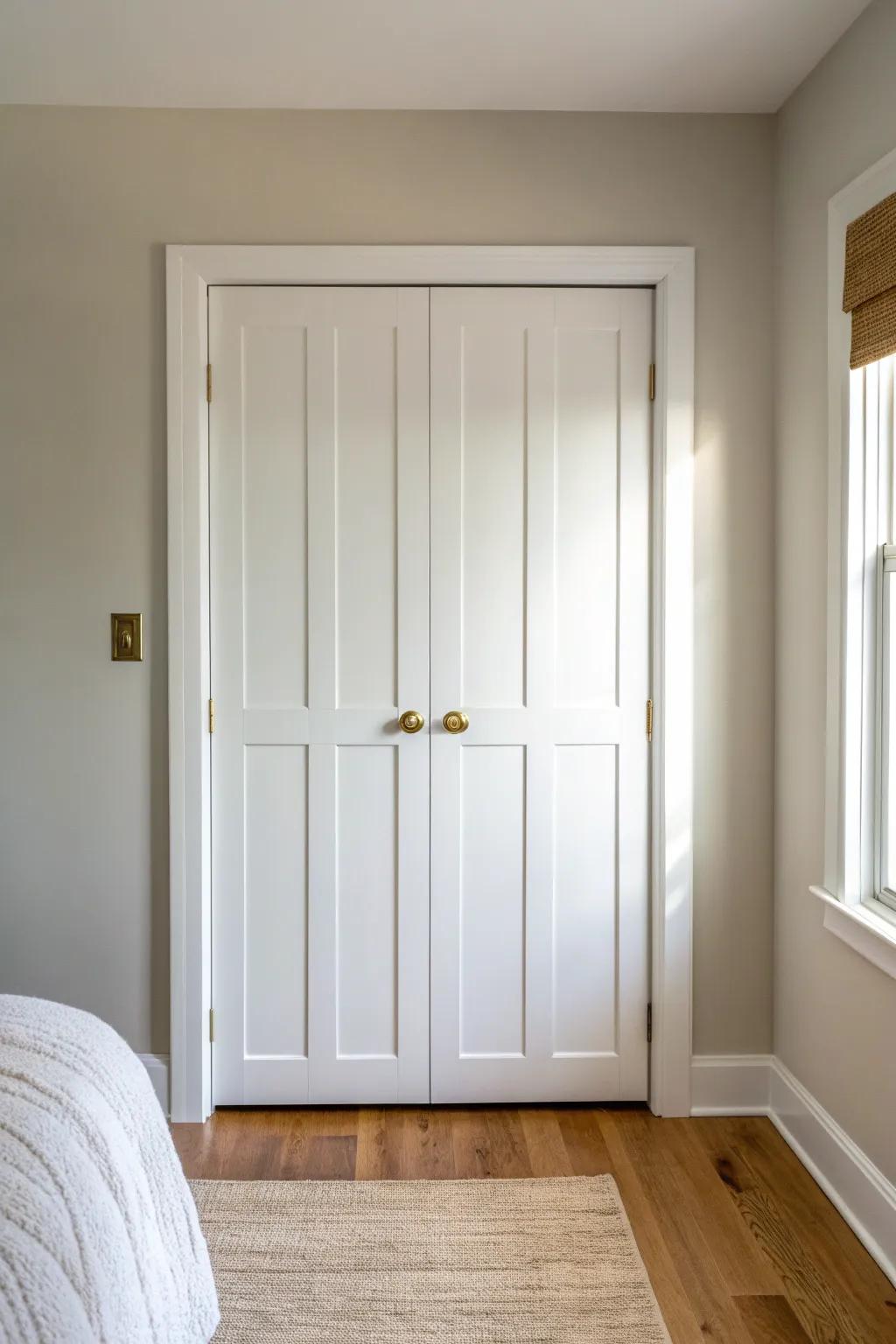 Slim trim molding turns a basic bifold into a custom Shaker door—no full replacement needed.