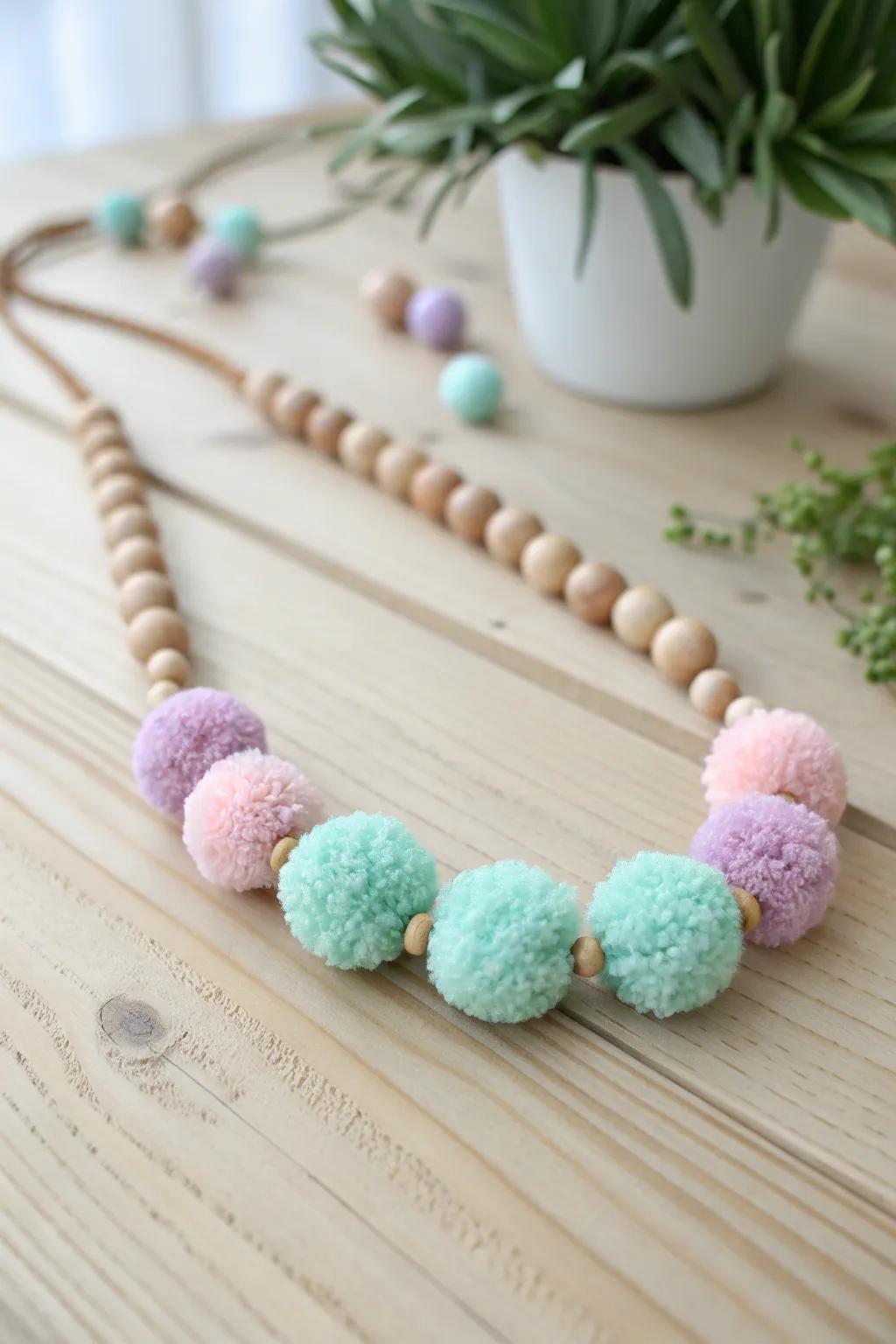 Crafted with joy: Discover the colorful world of pom-pom necklaces, where simplicity meets playful elegance.