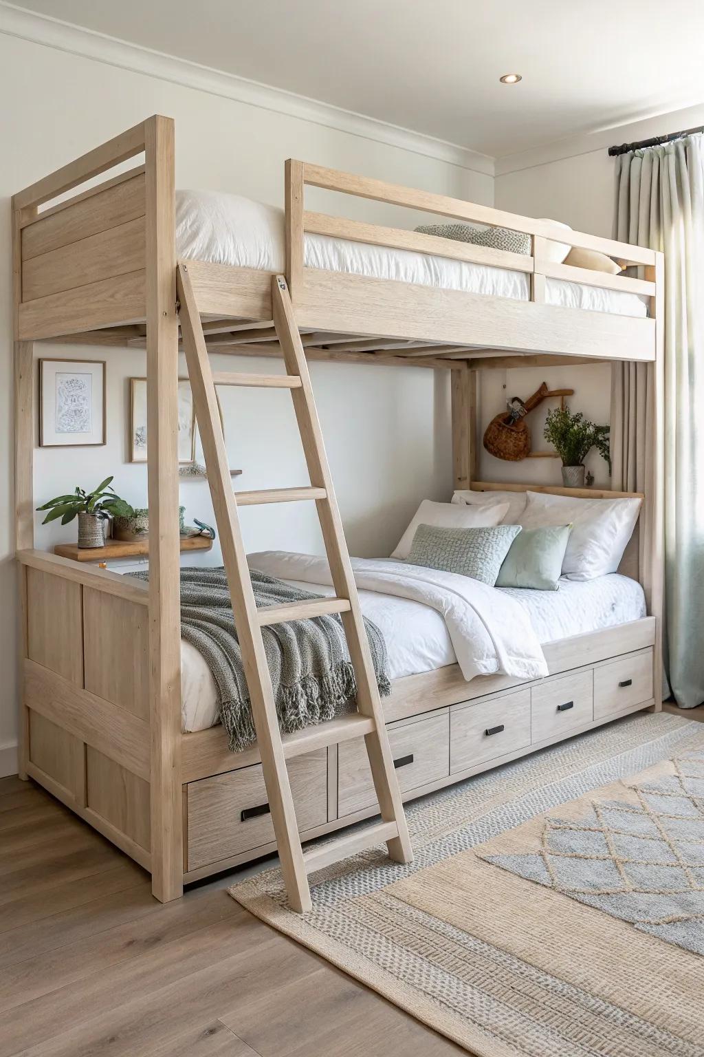 Twin-over-full bunks that keep one footprint but give growing boys real stretch-out space.