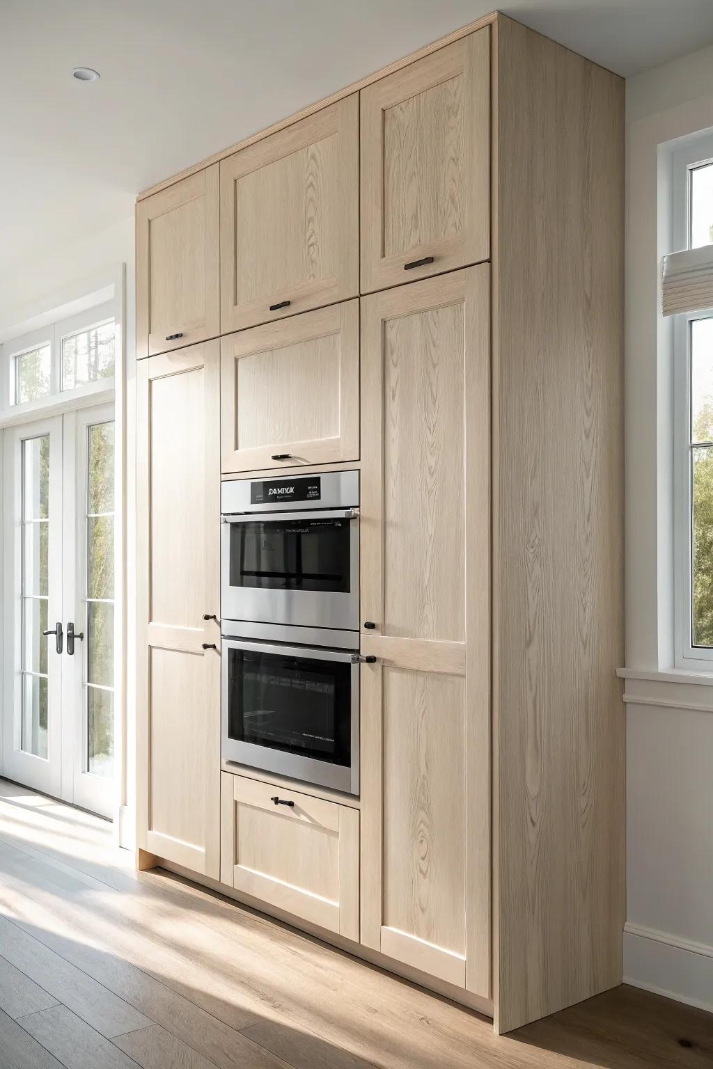 A sleek oven + microwave tower stack that saves space and feels effortlessly high-end.