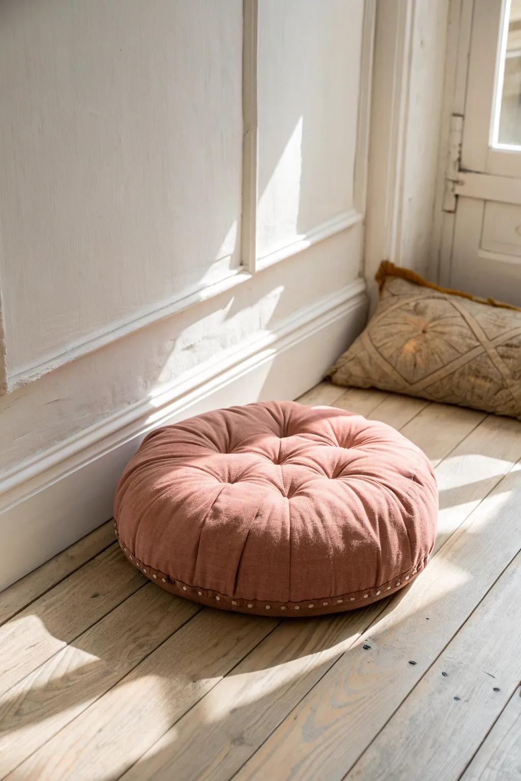 A plush floor cushion turns any small nook into a grounded, calming corner—no bulky chair needed.