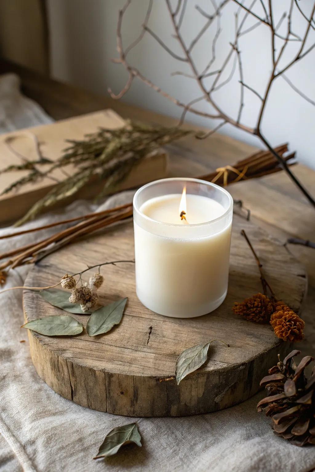 Embrace the serene beauty of nature with our handcrafted candles, perfect for those cozy fall evenings.
