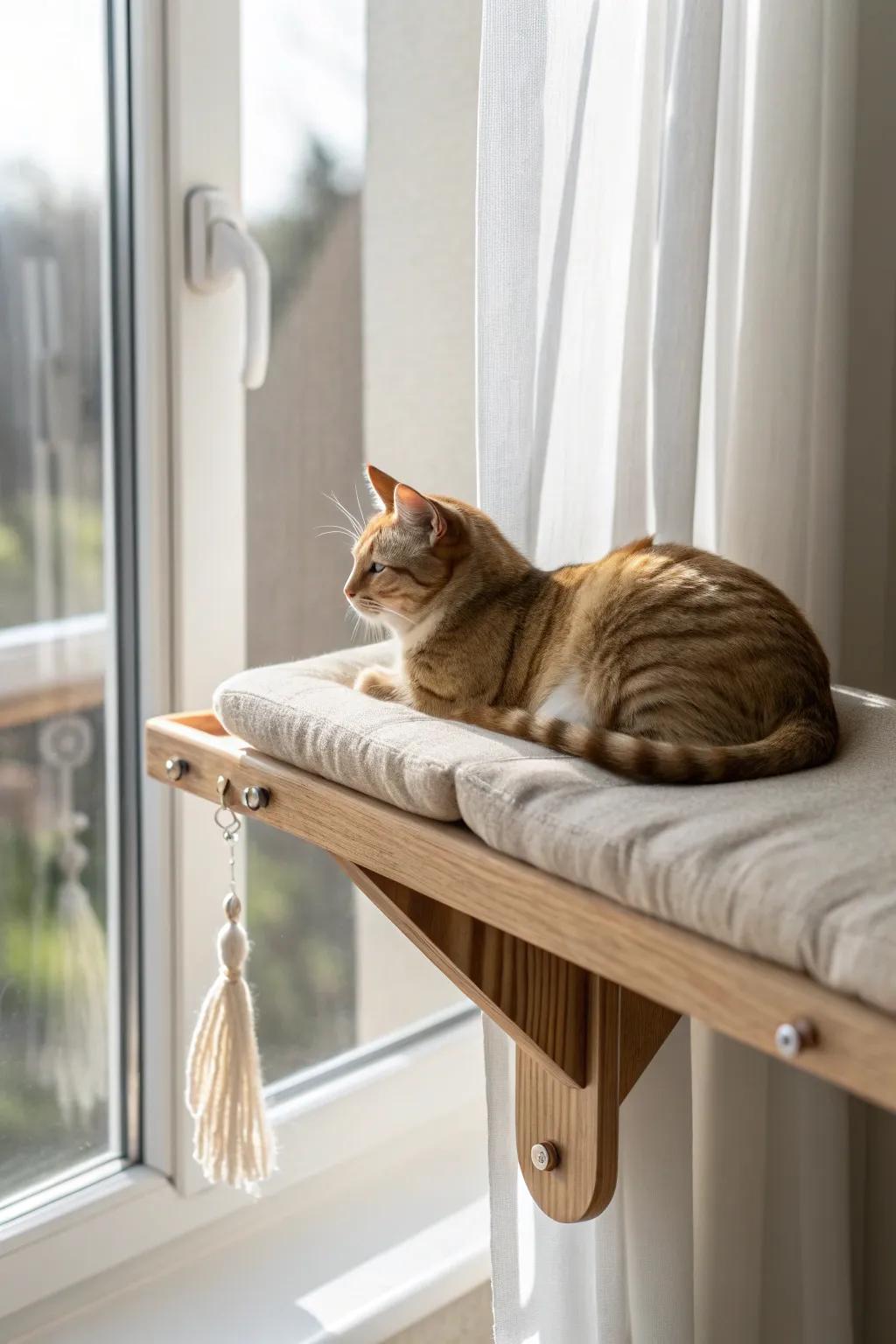 A simple window perch turns a sunny spot into your cat’s favorite bird-watching lounge.