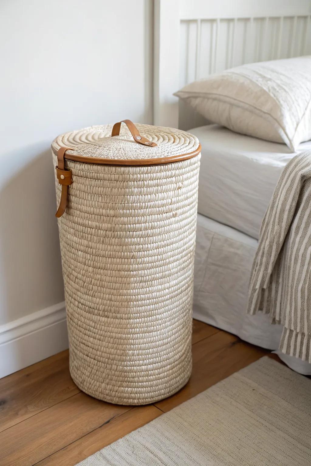 Keep a woven hamper right where clothes land—less mess, more calm, instantly cleaner-looking.
