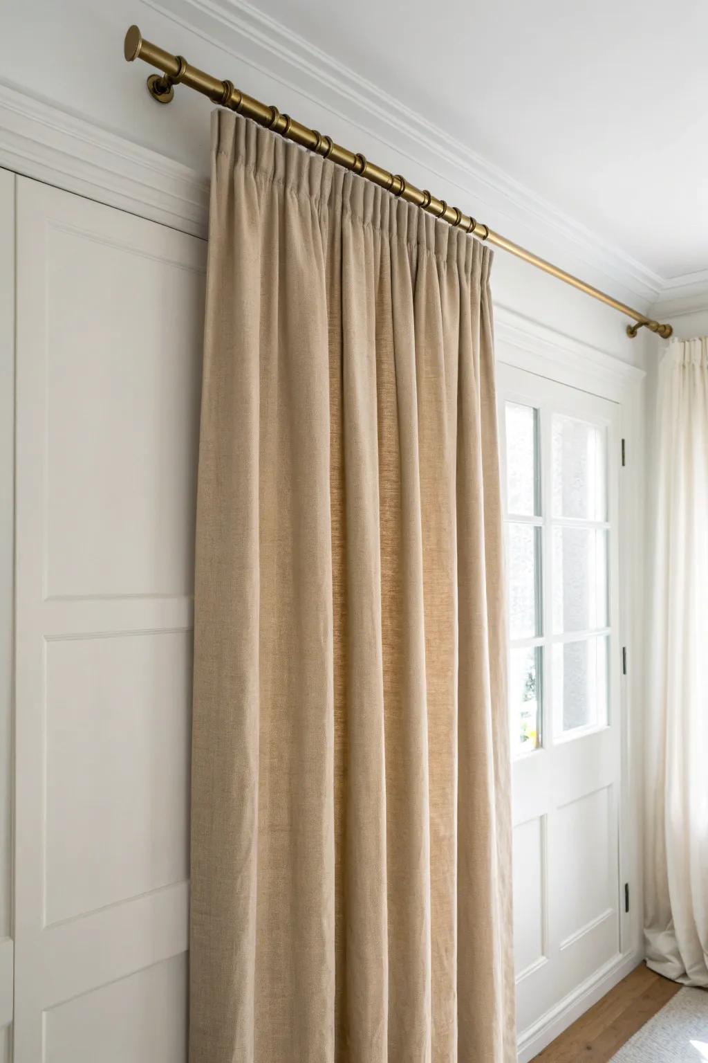 Mount curtains near the ceiling for an instant height boost and a polished closet opening.
