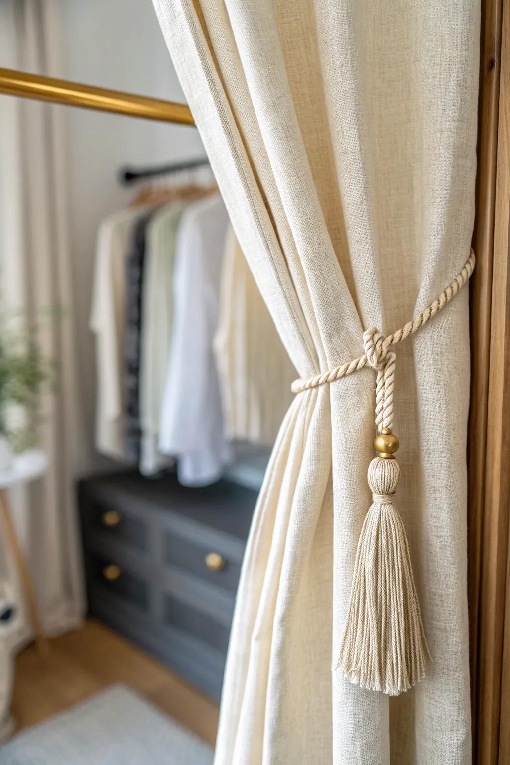 Soft linen curtain for a closet nursery nook—privacy for naps, open space the rest of the day.