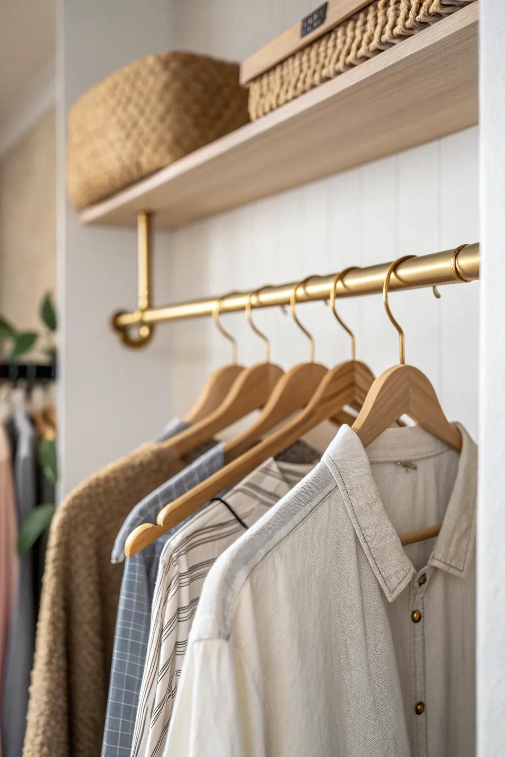 Add a second hanging rod to double your coat space—tiny closet upgrade, big payoff.