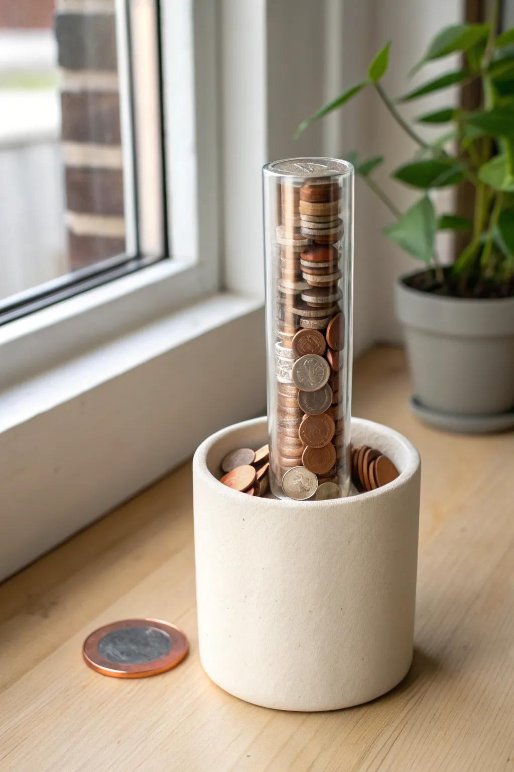 Mini skyline of stackable coin tubes—compact, renter-friendly storage that stays beautifully tidy.