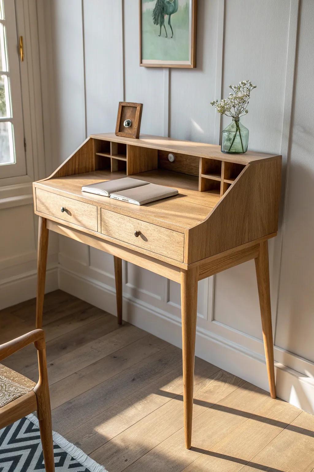 Desk on the calm wall: focus first, play zone second—perfect for a shared office/playroom.