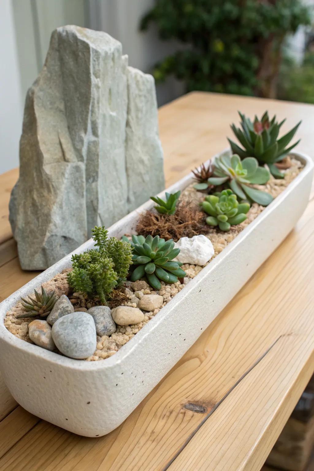 Trough-style rock garden: a tiny ridge-to-valley landscape that makes small spaces feel bigger.