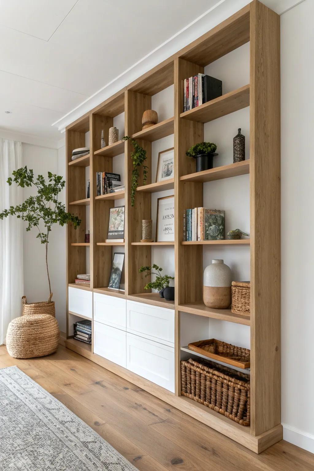 Floor-to-ceiling shelves turn a small wall into a cozy, curated library—without clutter.
