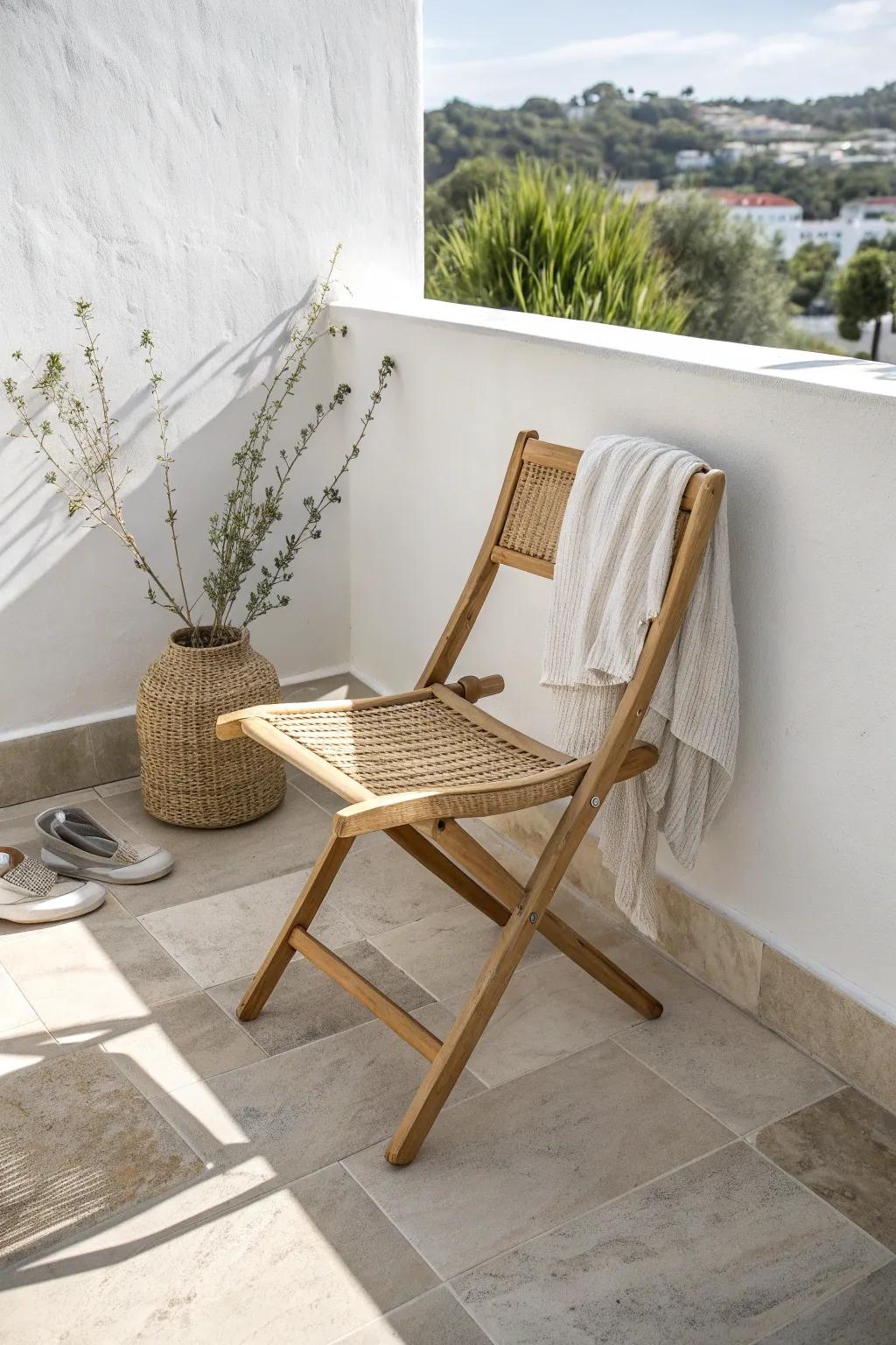 A foldable bistro chair keeps your small balcony cozy—then tucks away in seconds.