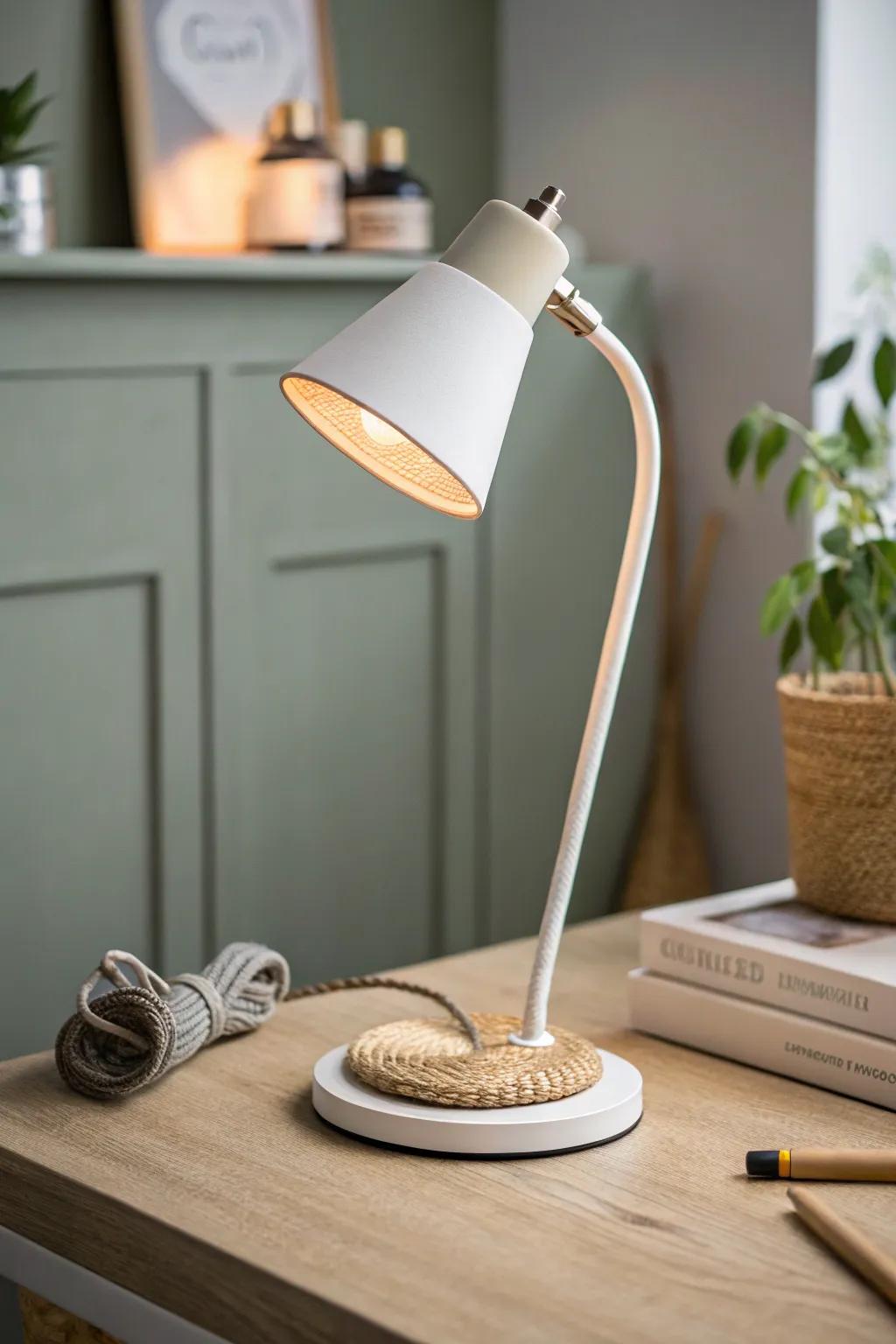 Slim dimmable desk lamp for cubicles—warm, glare-free light with minimalist Scandinavian charm.