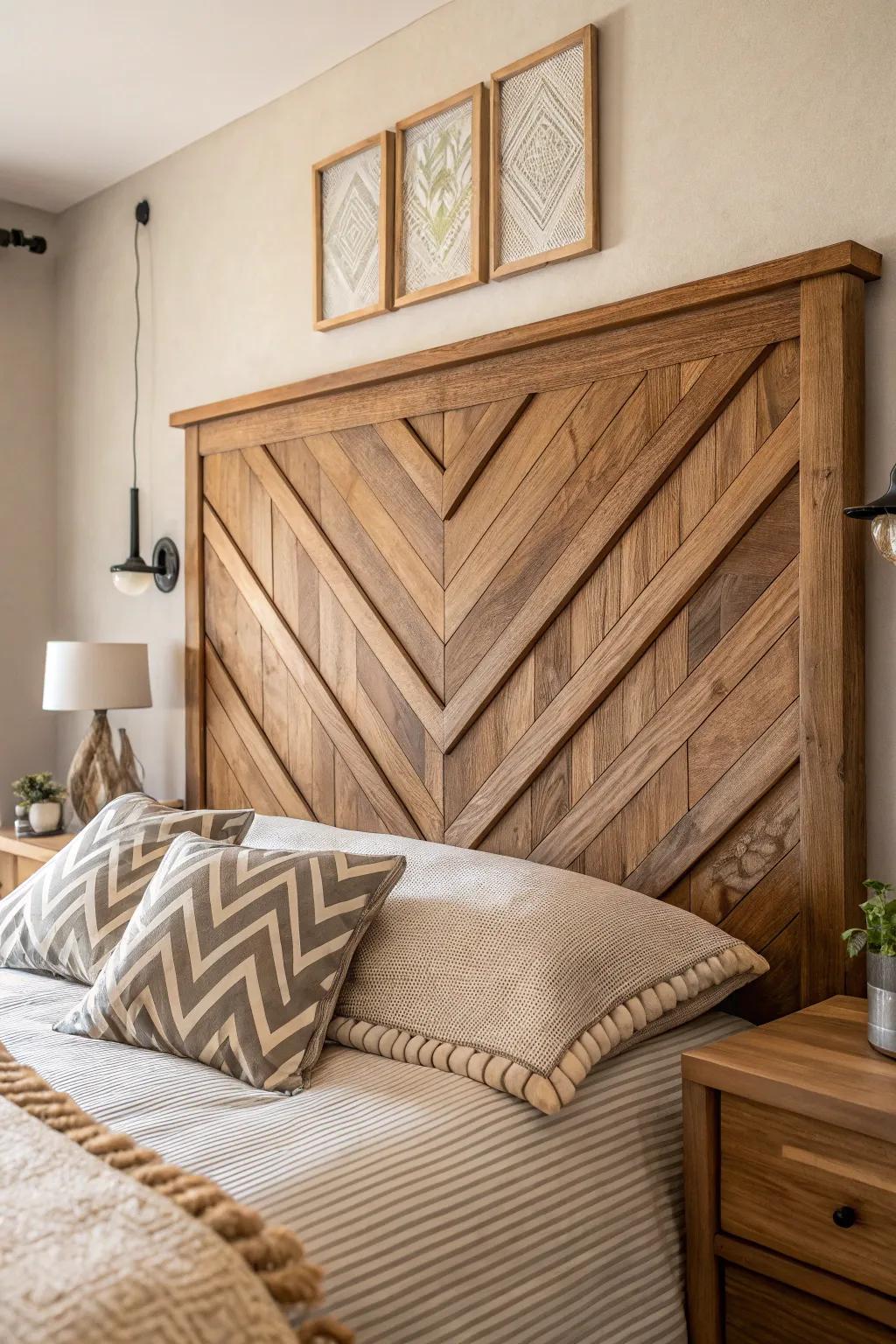 Elevate your bedroom with a handcrafted chevron headboard—where artistry meets functionality.