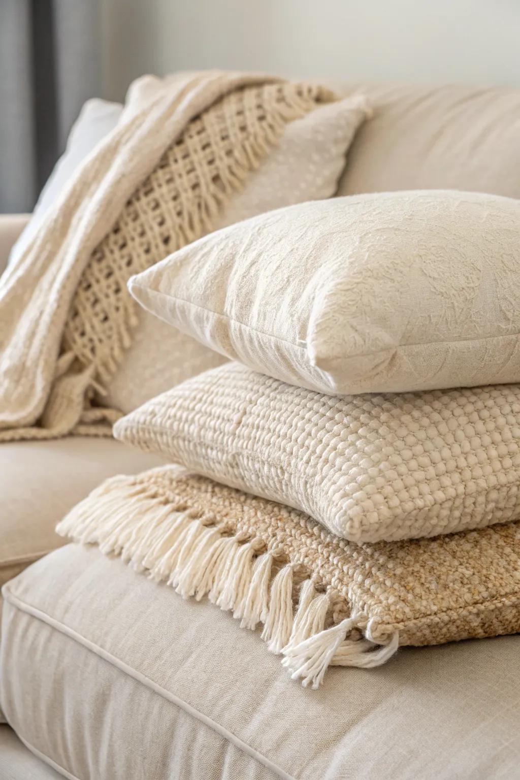 Stack textured pillows + a chunky knit throw for an instantly cuter, cozier small space.