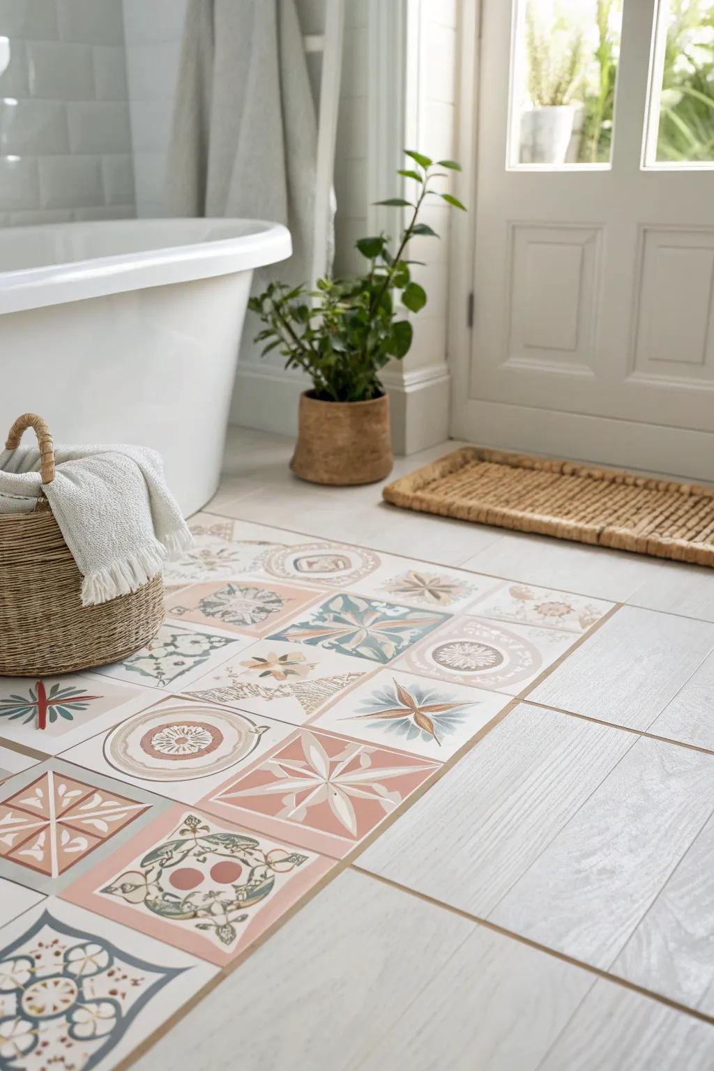 Transform your bathroom with the effortless elegance of peel and stick vinyl tiles, where simplicity meets style.