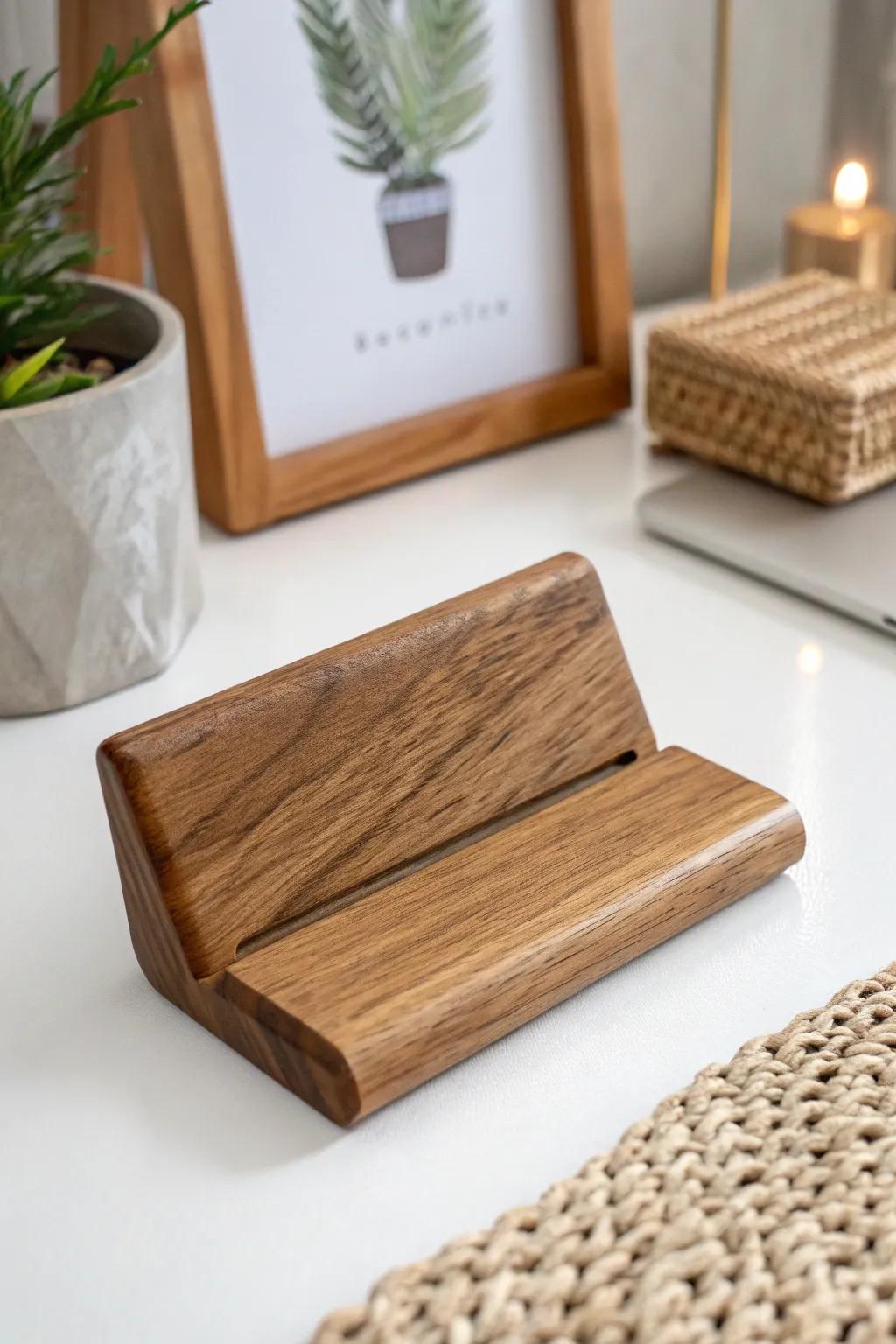 Elevate your game nights with this charming wooden groove holder, a perfect blend of rustic elegance and minimalist design.