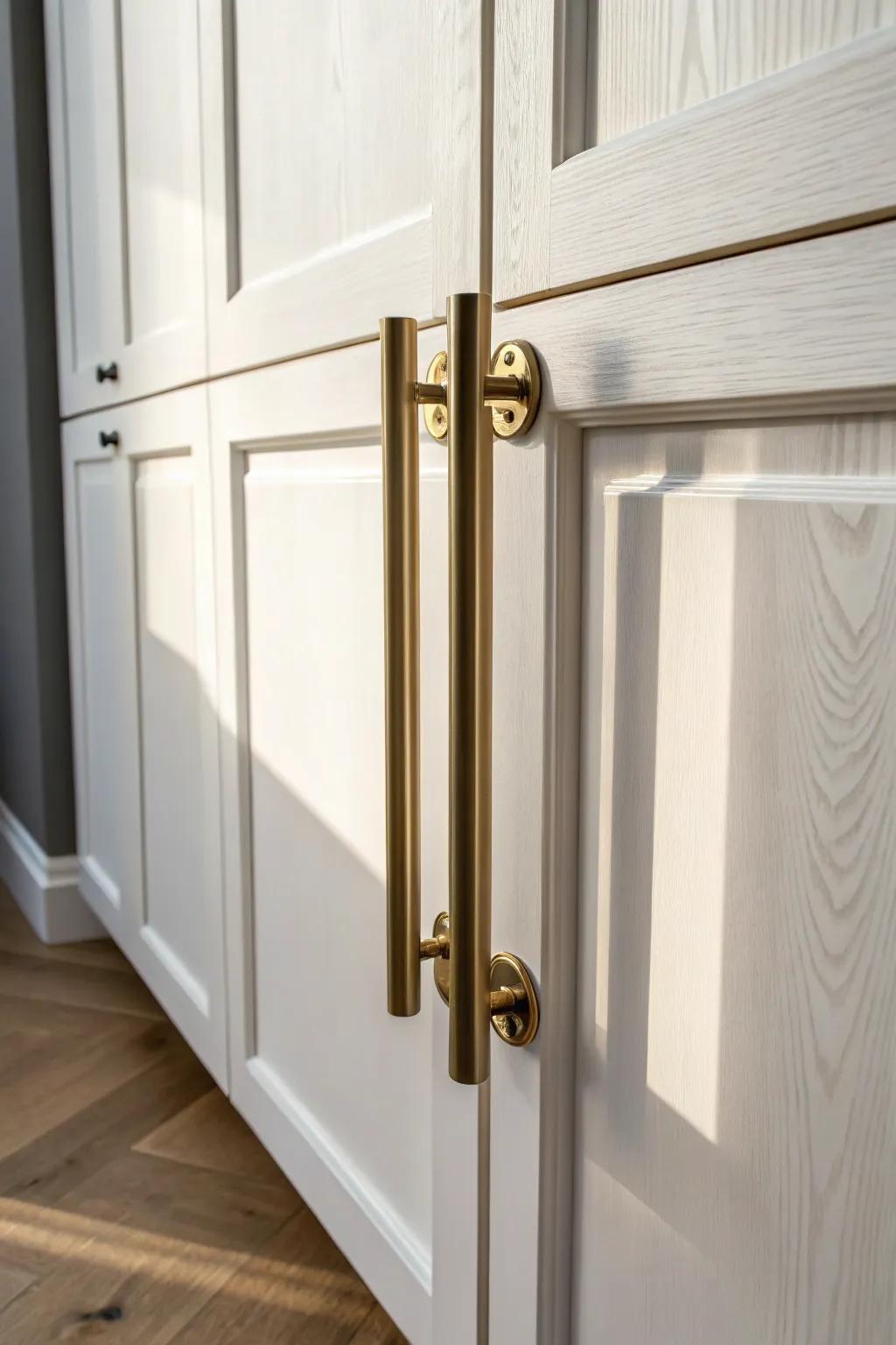 Oversized brass door pull = instant custom closet upgrade in minutes—simple, chic, practical.
