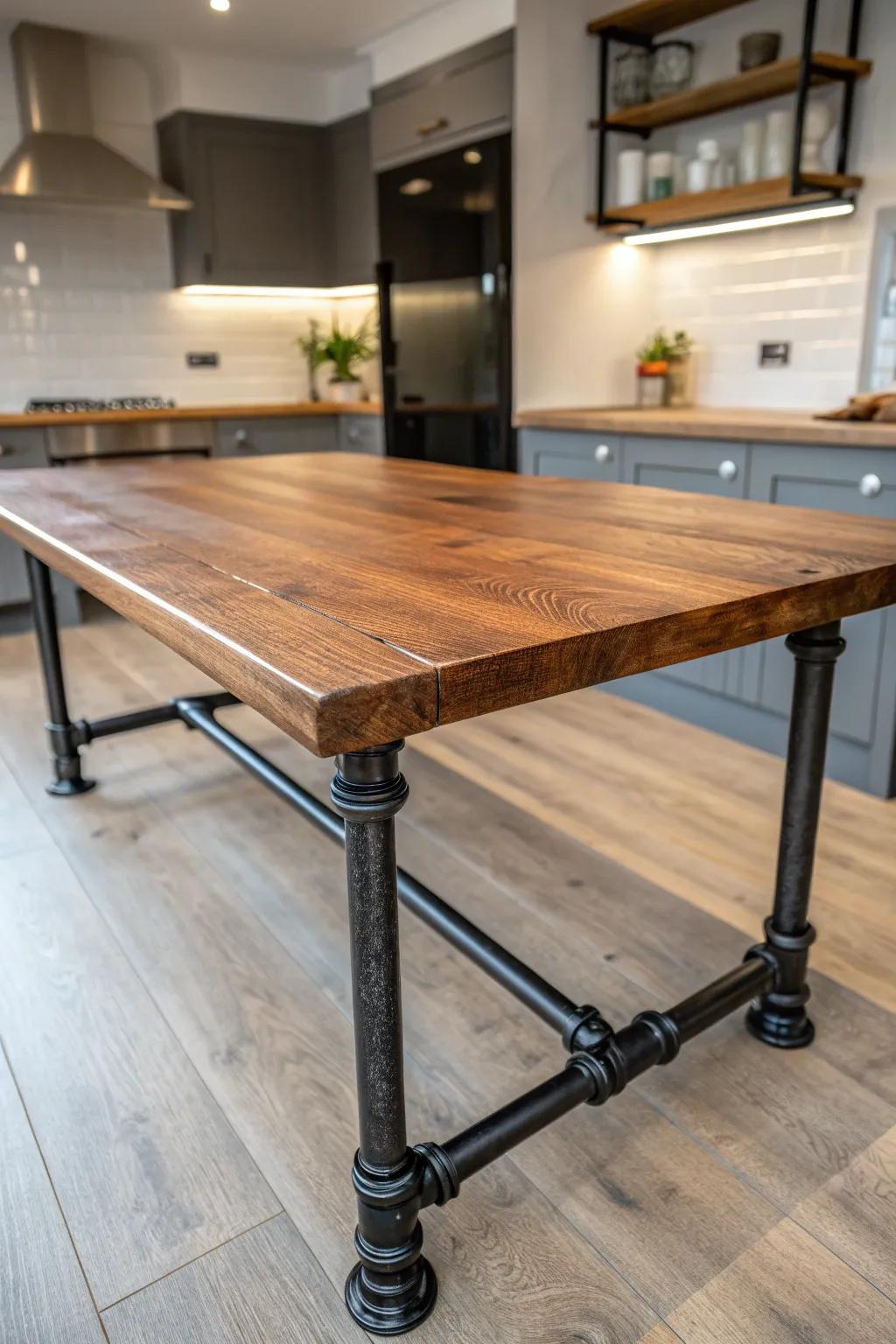 Elevate your kitchen's style with this Industrial Pipe Elegance table—where rustic charm meets modern design.