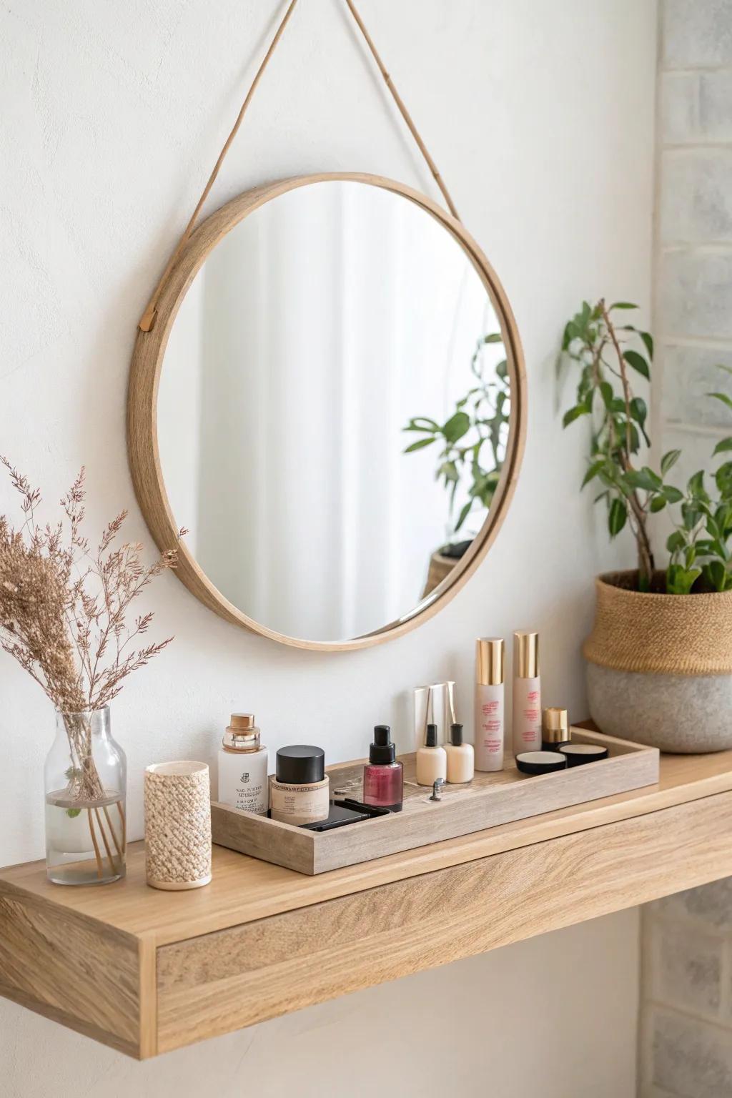 Elevate your space with a chic floating shelf vanity that embodies minimalist elegance and Boho charm.
