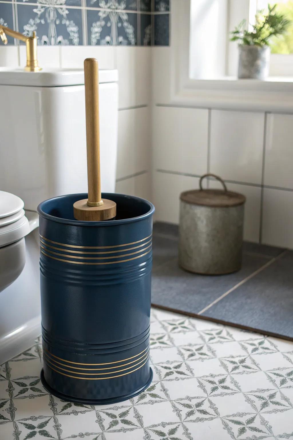Transform your bathroom with a dash of creativity: A repurposed paint can as a chic plunger holder!