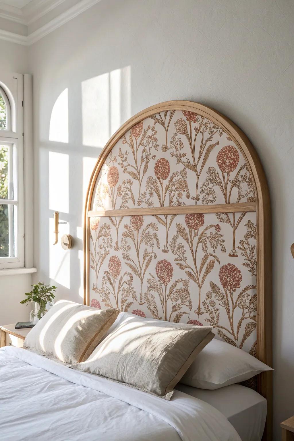 DIY wallpaper headboard: a beautiful space-saving focal point for small bedrooms.