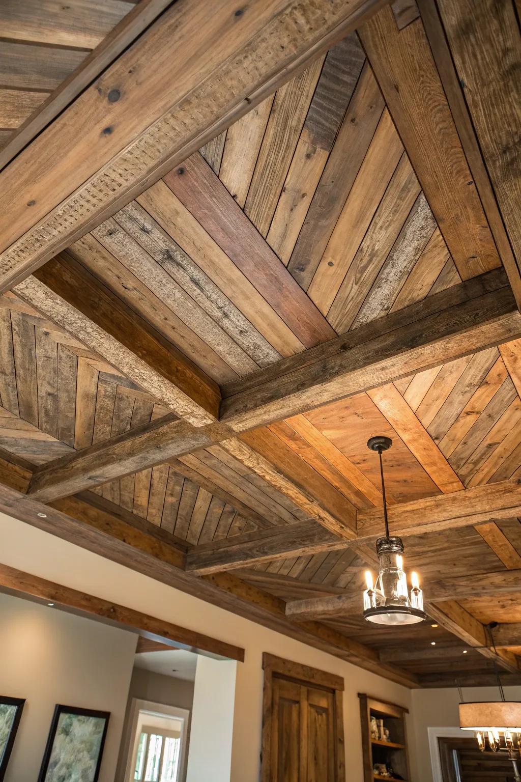 Transform your space with the rustic charm of reclaimed wood ceilings. A story in every grain.